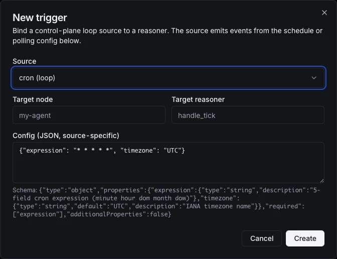 Cron connect dialog with schedule config