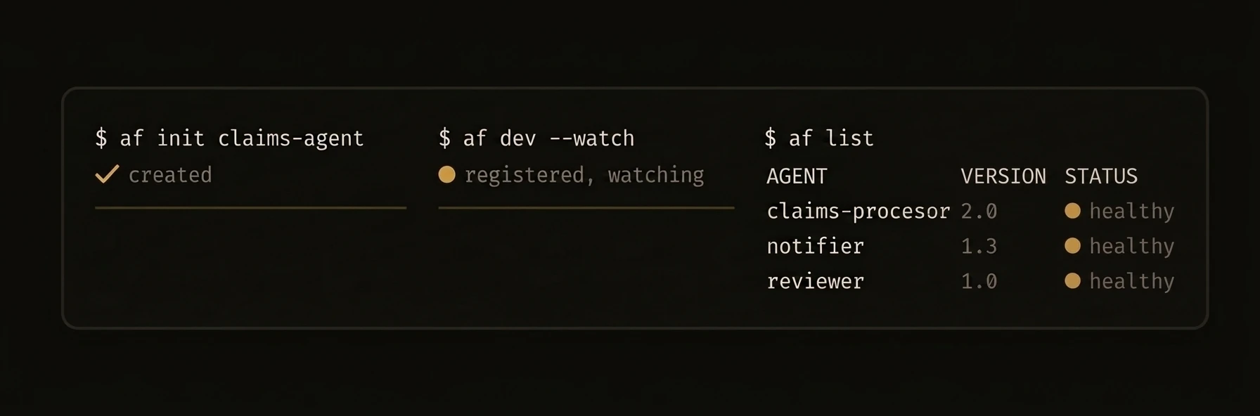 af CLI — scaffold, develop, and manage agents
