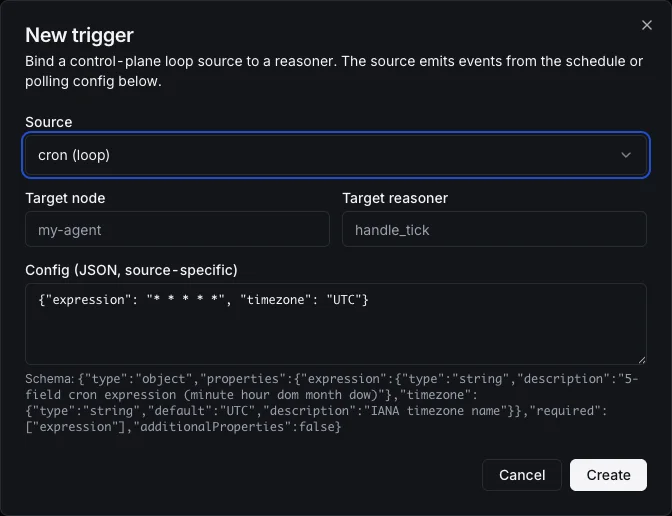 Cron connect dialog with schedule config
